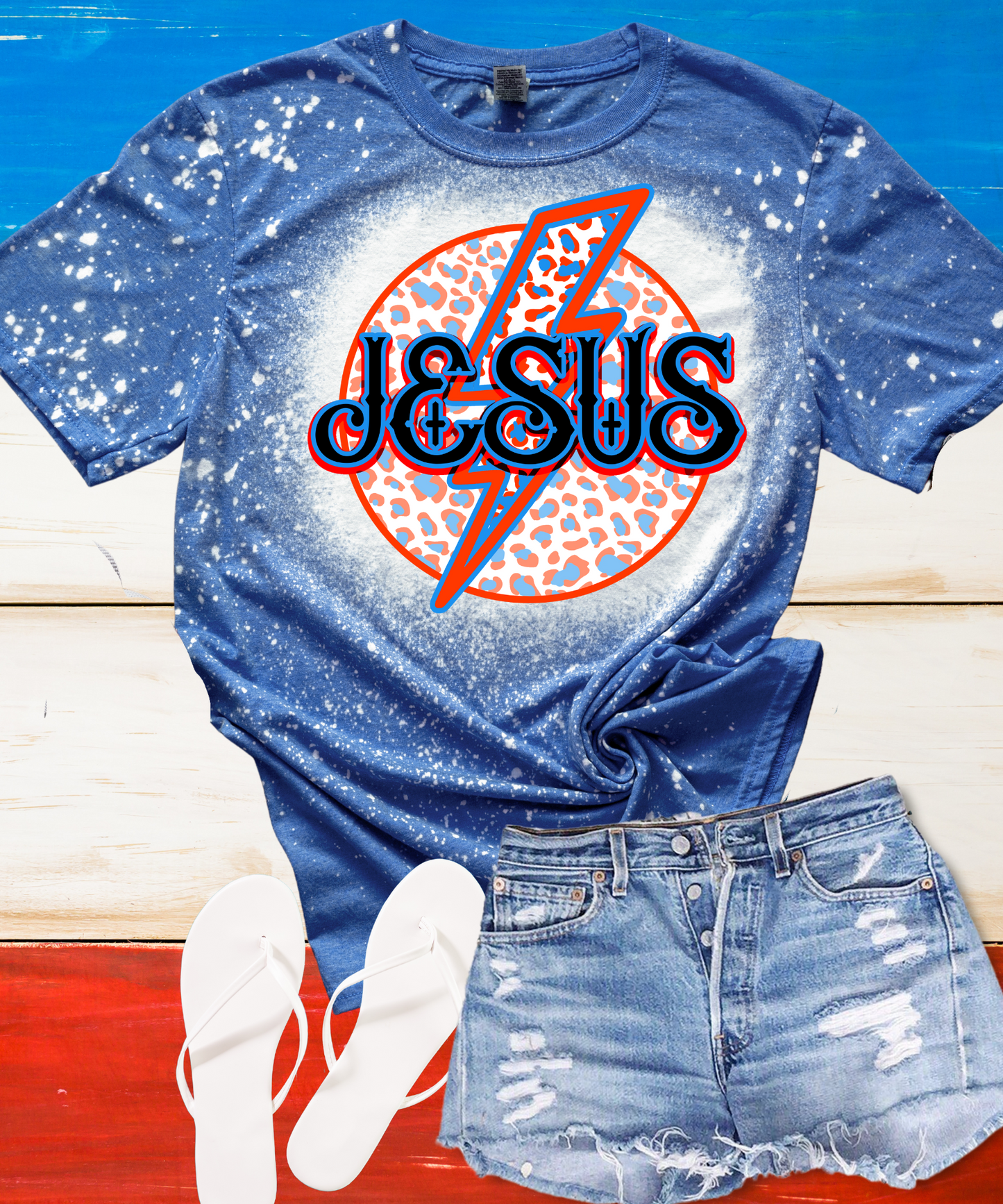 Jesus Leopard Distressed/bleached t-shirt - Martinez Creations