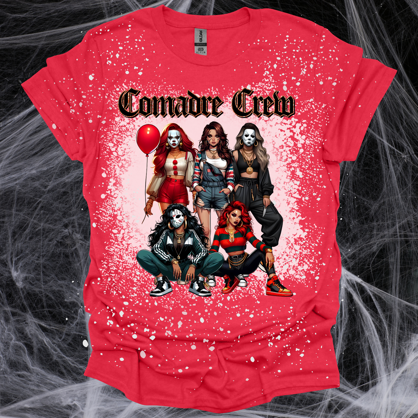 Comadre Crew Halloween Red Chicana Pride bleached tshirt - Martinez Creations