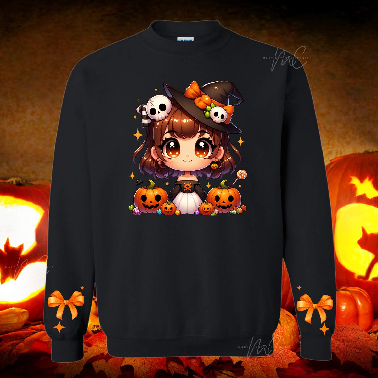 Halloween Character crewneck with bows - Martinez Creations