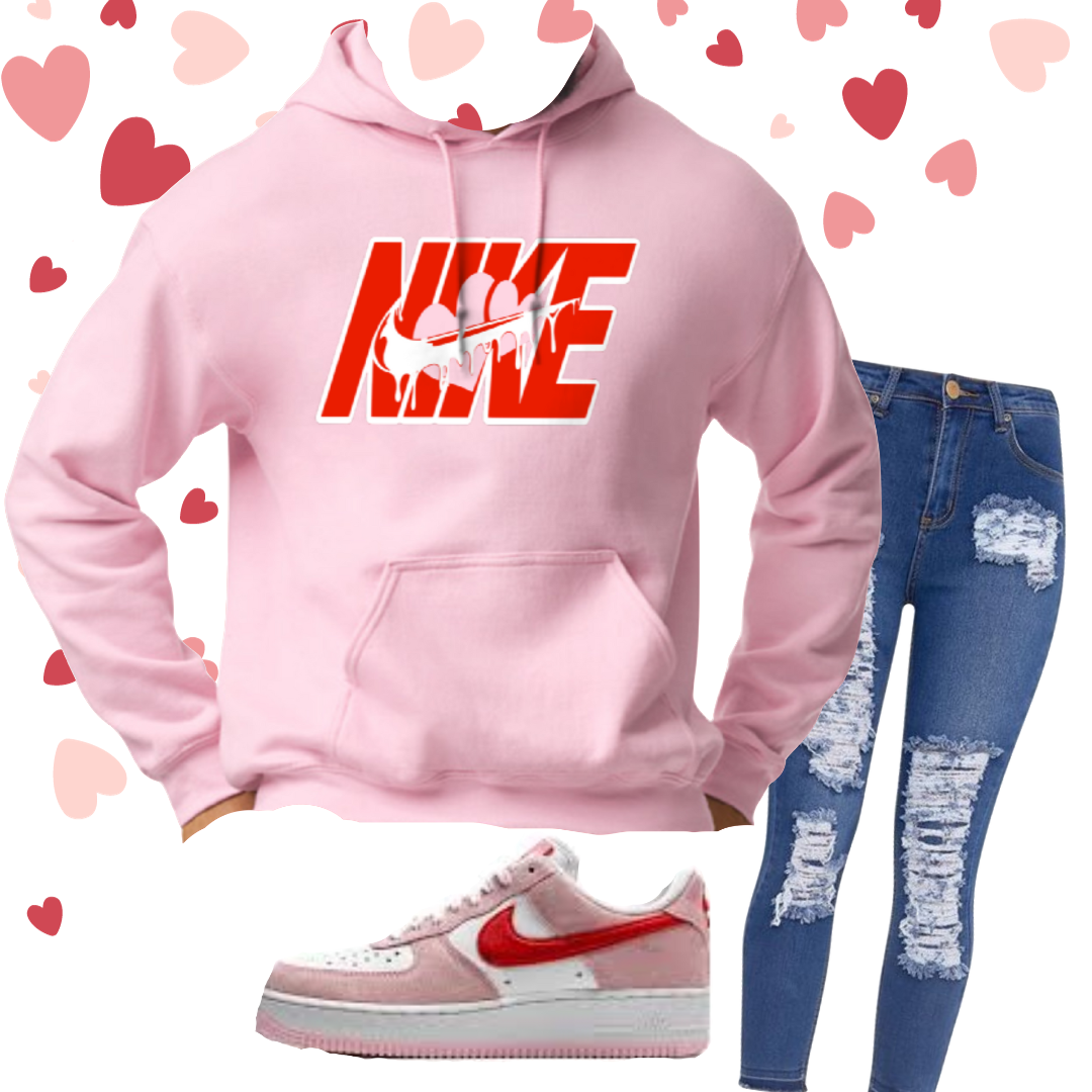 Swoosh Pink Heart Valentine Hoodie - Martinez Creations