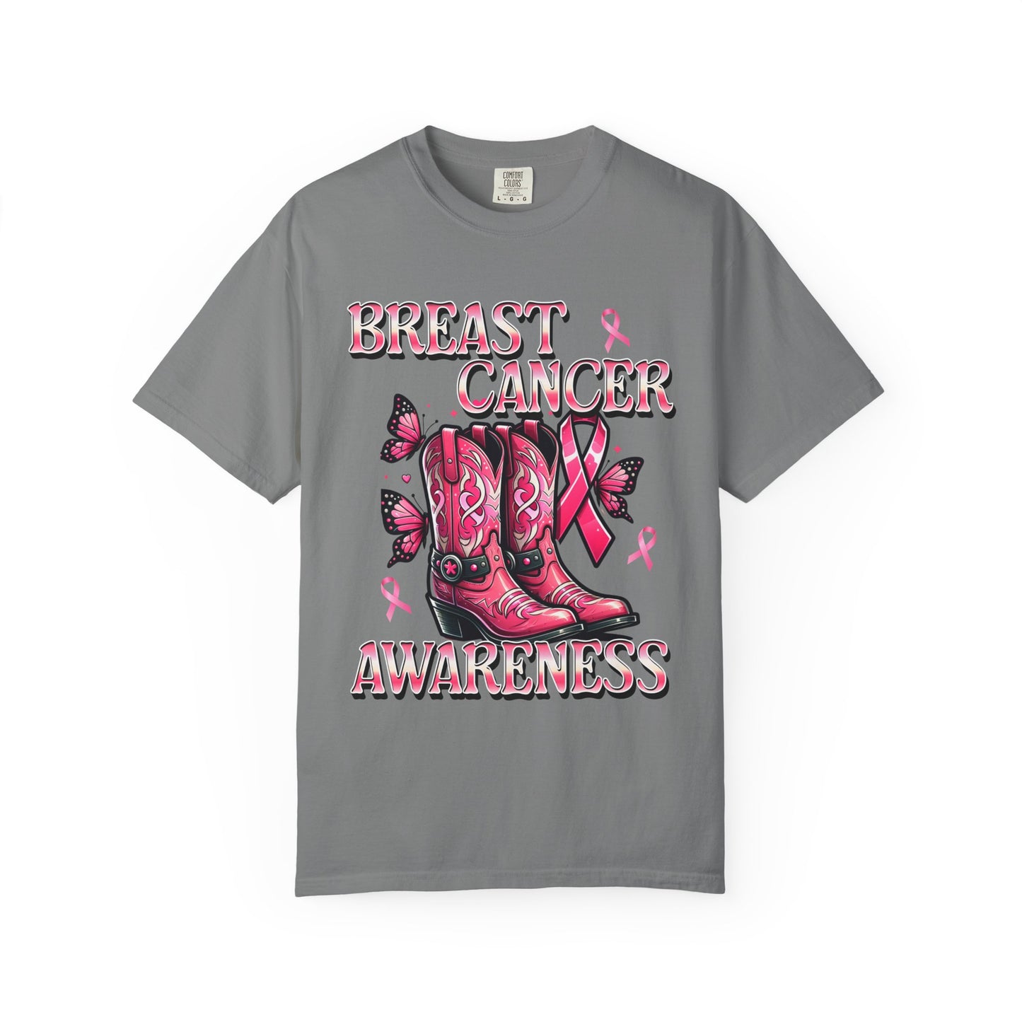 Breast Cancer Awareness T-shirt, Cowboy Boots Design, Supportive Tee, Gift for Her, Pink Ribbon Shirt, Charity Apparel