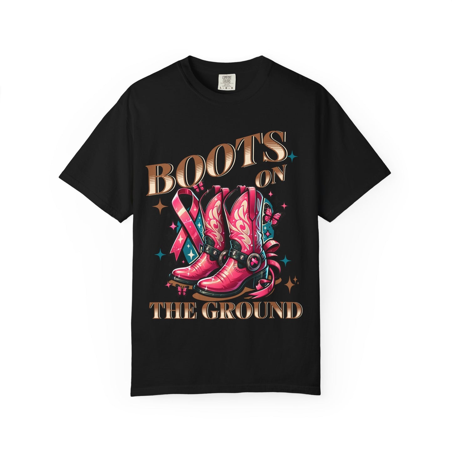Breast Cancer T-Shirt: Boots on the Ground, Unisex Shirt, Texas Style Tee, Western Fashion, Pink Ribbon Support, Gift for Her