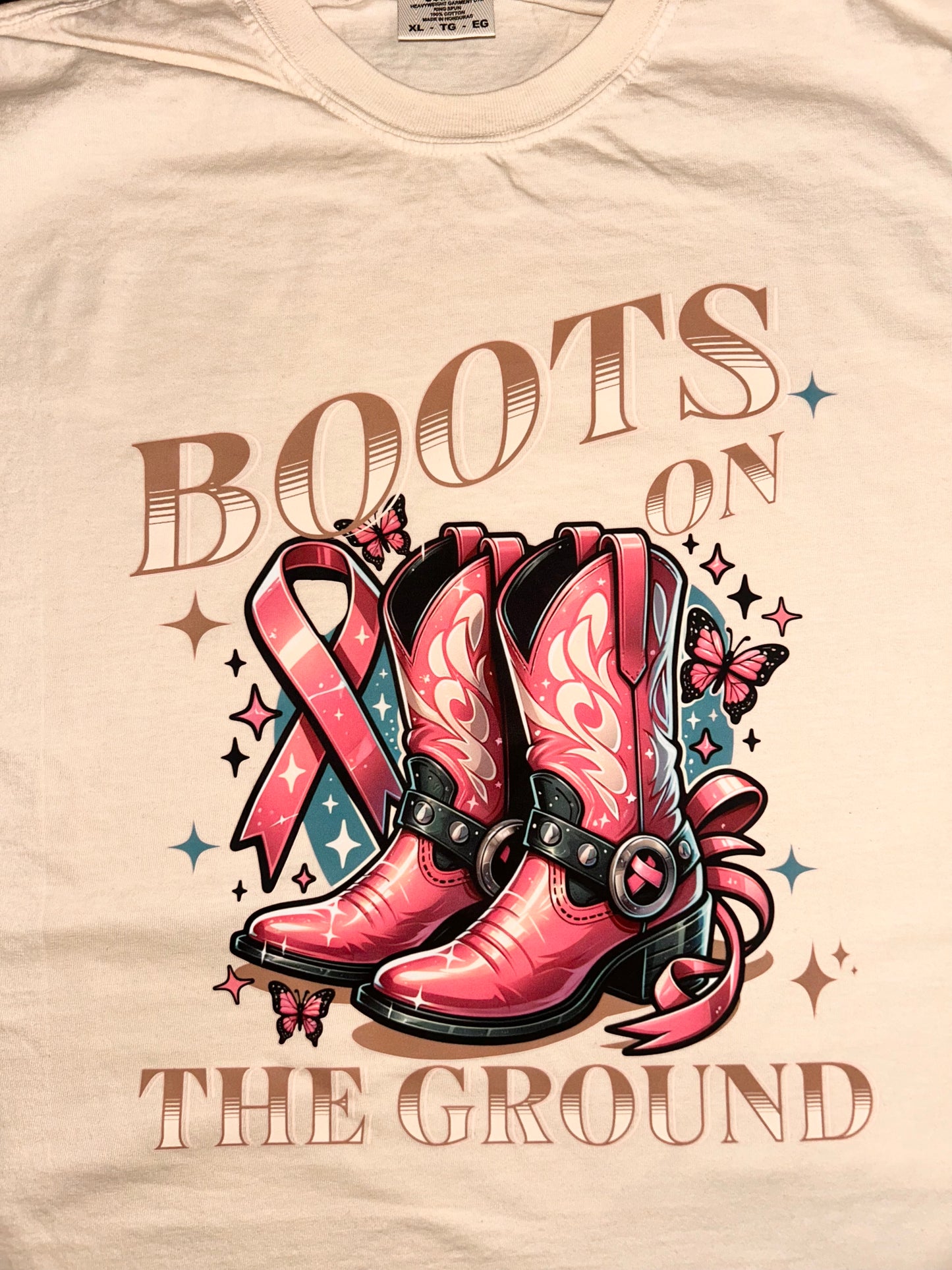 Breast Cancer T-Shirt: Boots on the Ground, Unisex Shirt, Texas Style Tee, Western Fashion, Pink Ribbon Support, Gift for Her