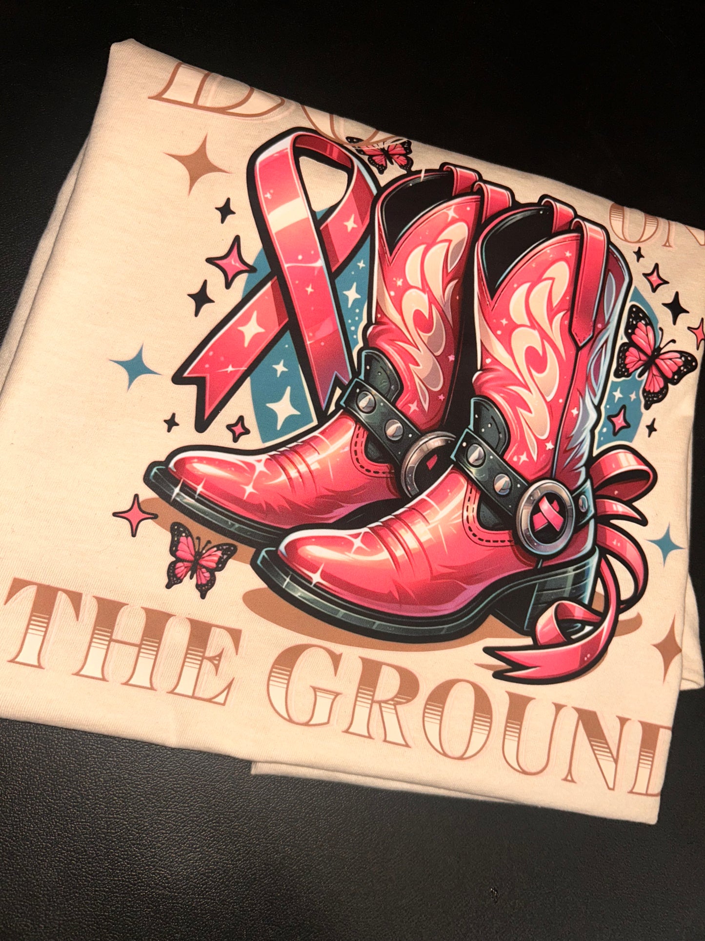 Breast Cancer T-Shirt: Boots on the Ground, Unisex Shirt, Texas Style Tee, Western Fashion, Pink Ribbon Support, Gift for Her