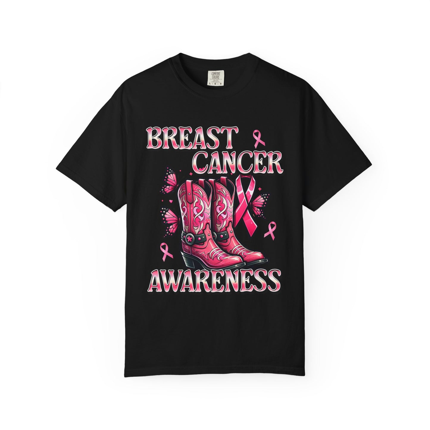 Breast Cancer Awareness T-shirt, Cowboy Boots Design, Supportive Tee, Gift for Her, Pink Ribbon Shirt, Charity Apparel