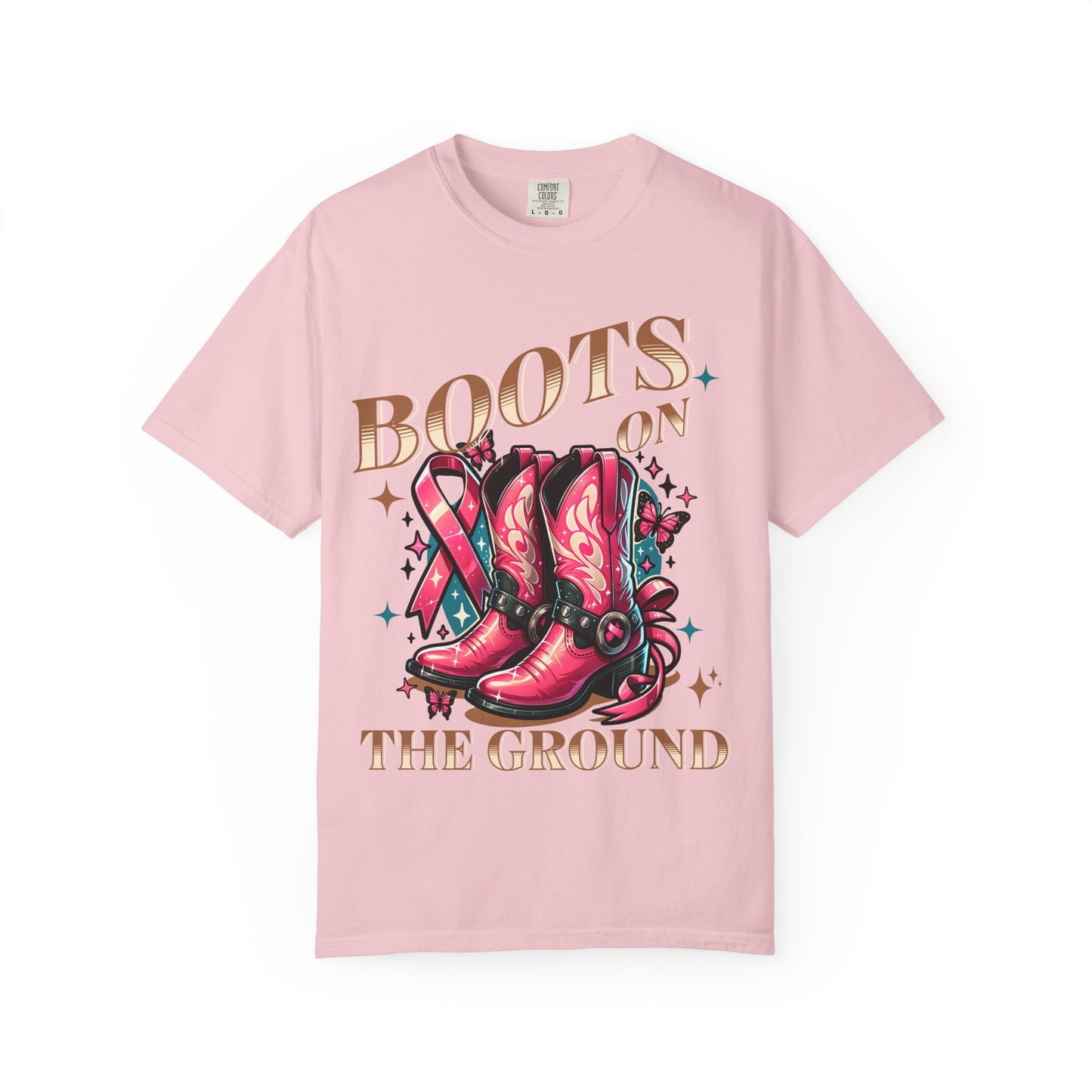 Breast Cancer T-Shirt: Boots on the Ground, Unisex Shirt, Texas Style Tee, Western Fashion, Pink Ribbon Support, Gift for Her