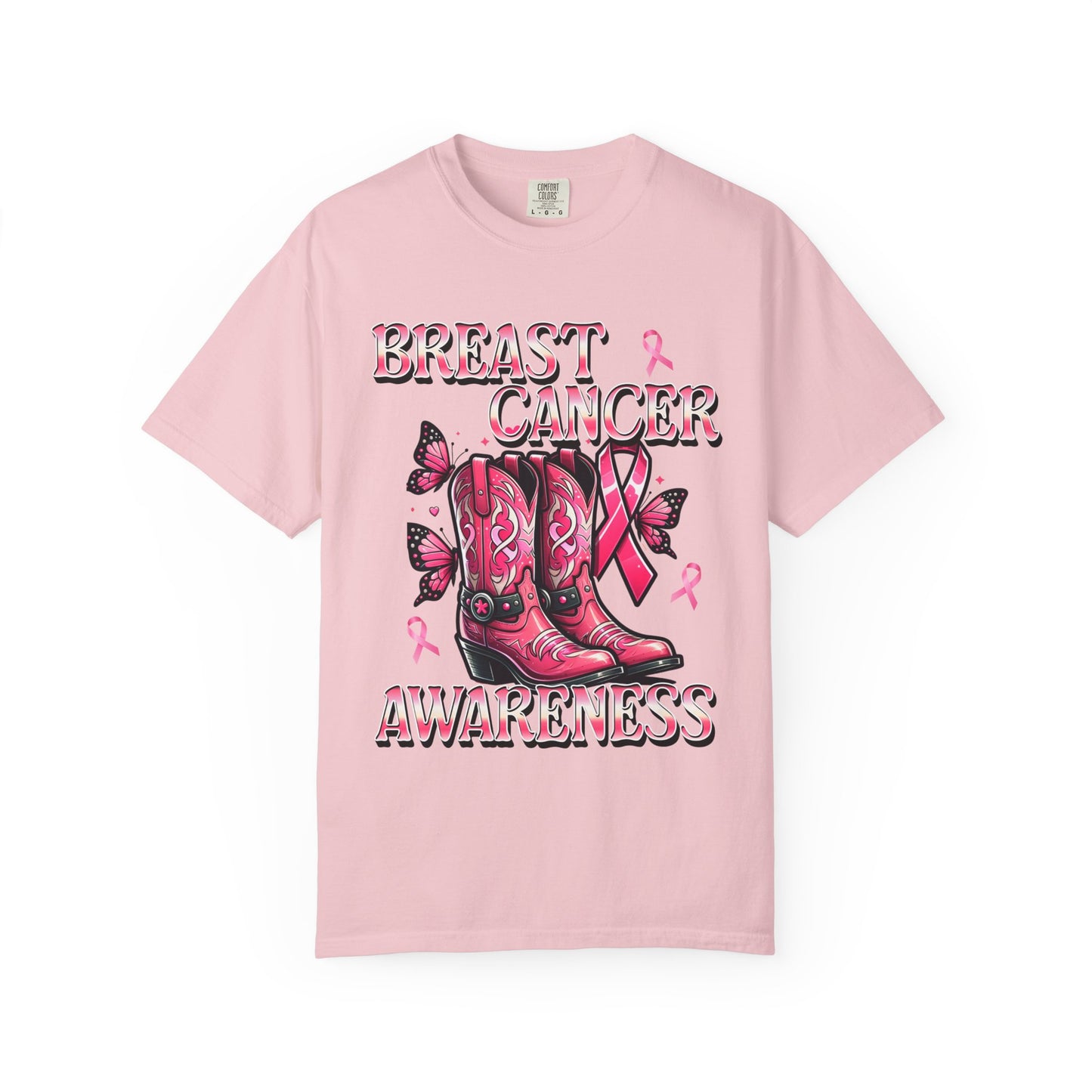 Breast Cancer Awareness T-shirt, Cowboy Boots Design, Supportive Tee, Gift for Her, Pink Ribbon Shirt, Charity Apparel