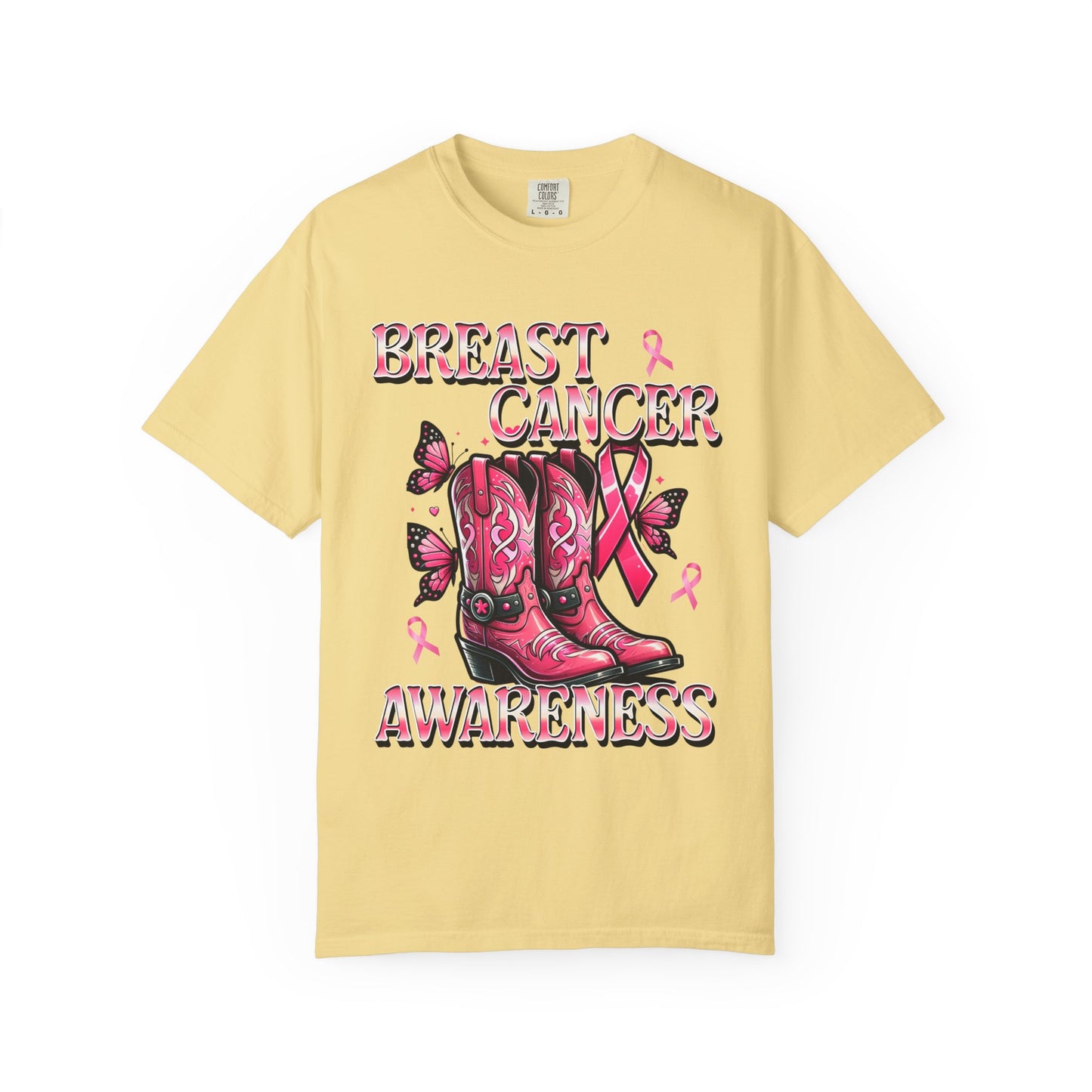 Breast Cancer Awareness T-shirt, Cowboy Boots Design, Supportive Tee, Gift for Her, Pink Ribbon Shirt, Charity Apparel