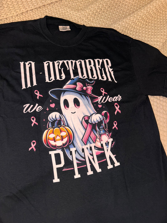 Halloween In October-Inspired Unisex T-shirt with Ghost Design, Spooky Graphic Tee, October Celebration Wear, Pink Ribbon Awareness Apparel, [...]