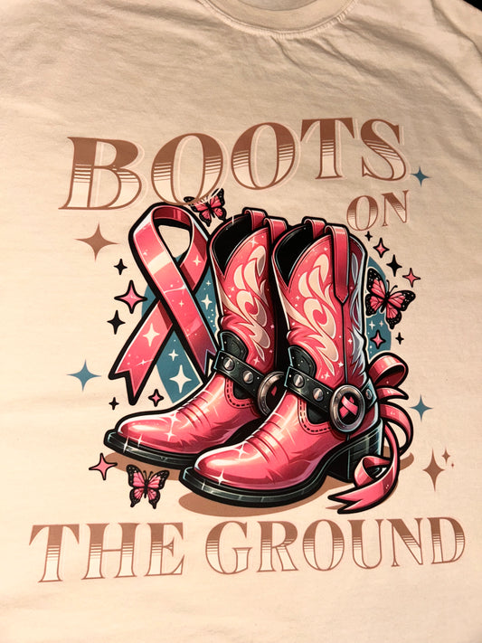 Breast Cancer T-Shirt: Boots on the Ground, Unisex Shirt, Texas Style Tee, Western Fashion, Pink Ribbon Support, Gift for Her