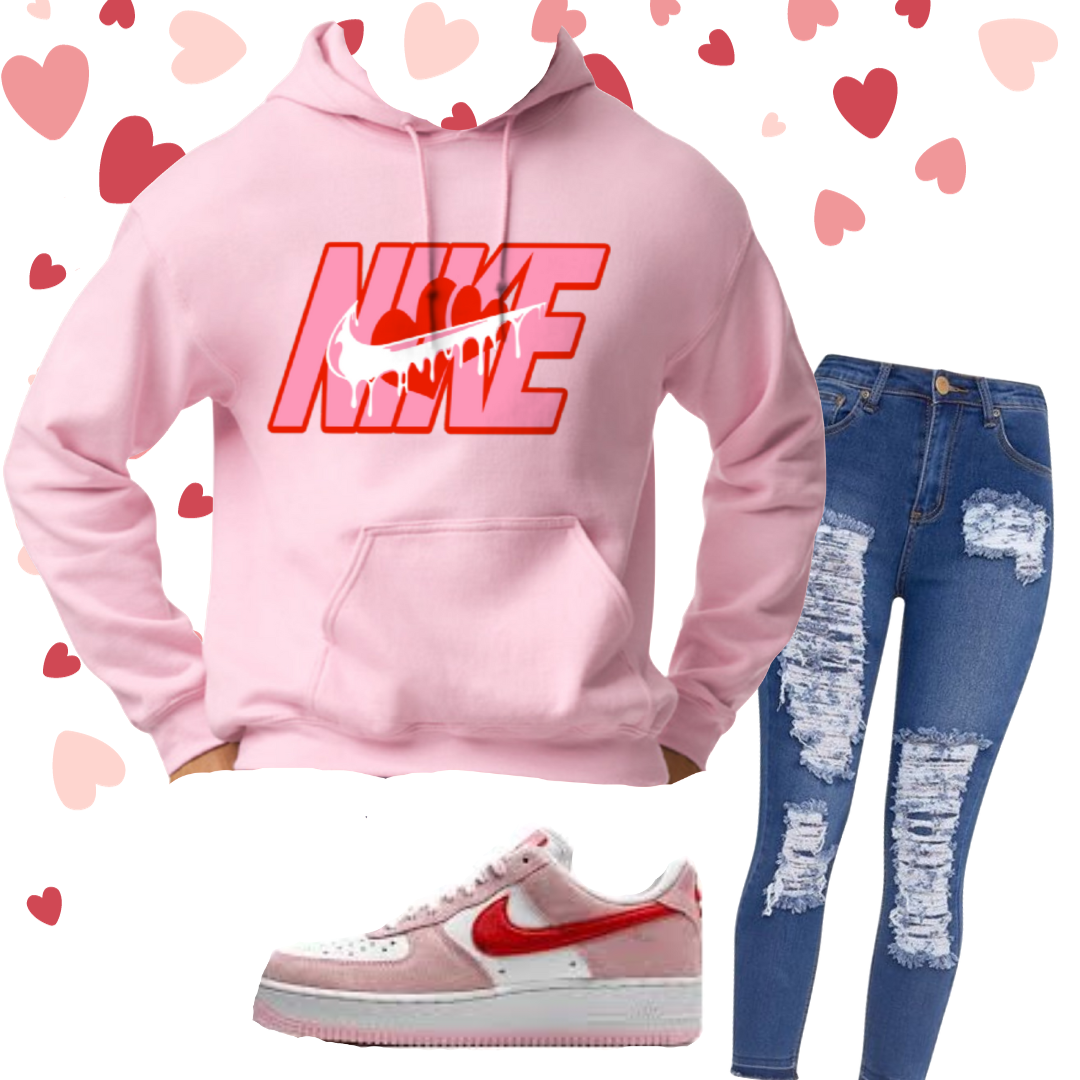 Swoosh Pink Heart Valentine Hoodie - Martinez Creations