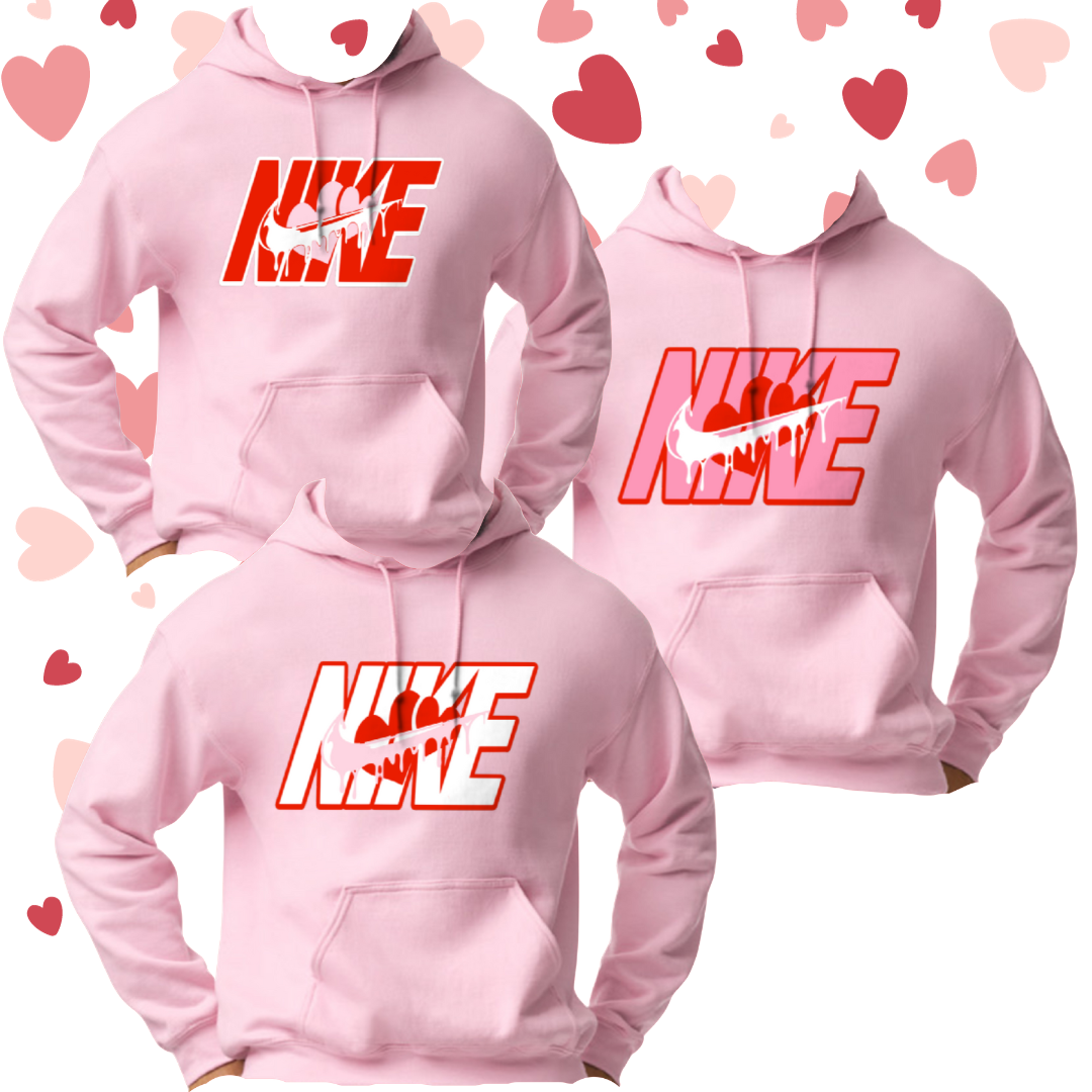 Swoosh Pink Heart Valentine Hoodie - Martinez Creations