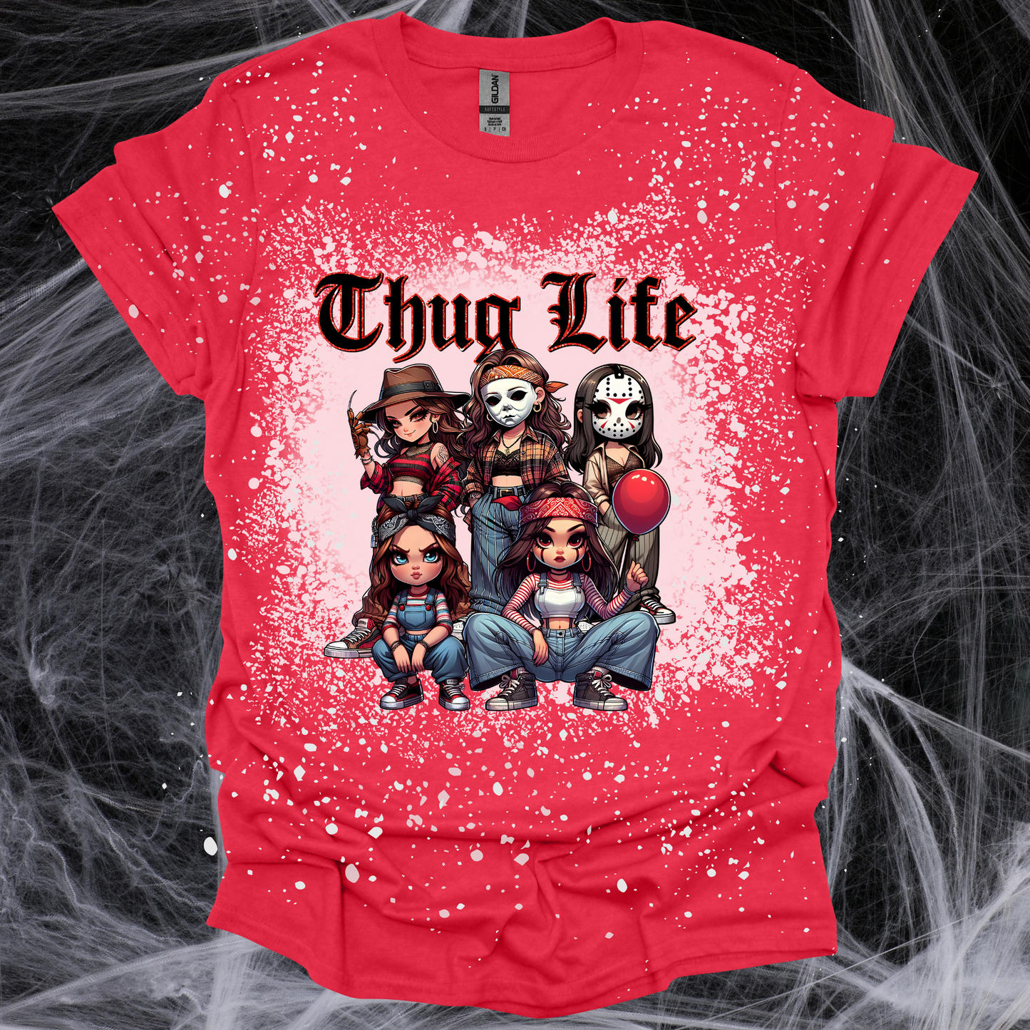 Thug life mini cartoon ladies short sleeve bleached tshirt - Martinez Creations